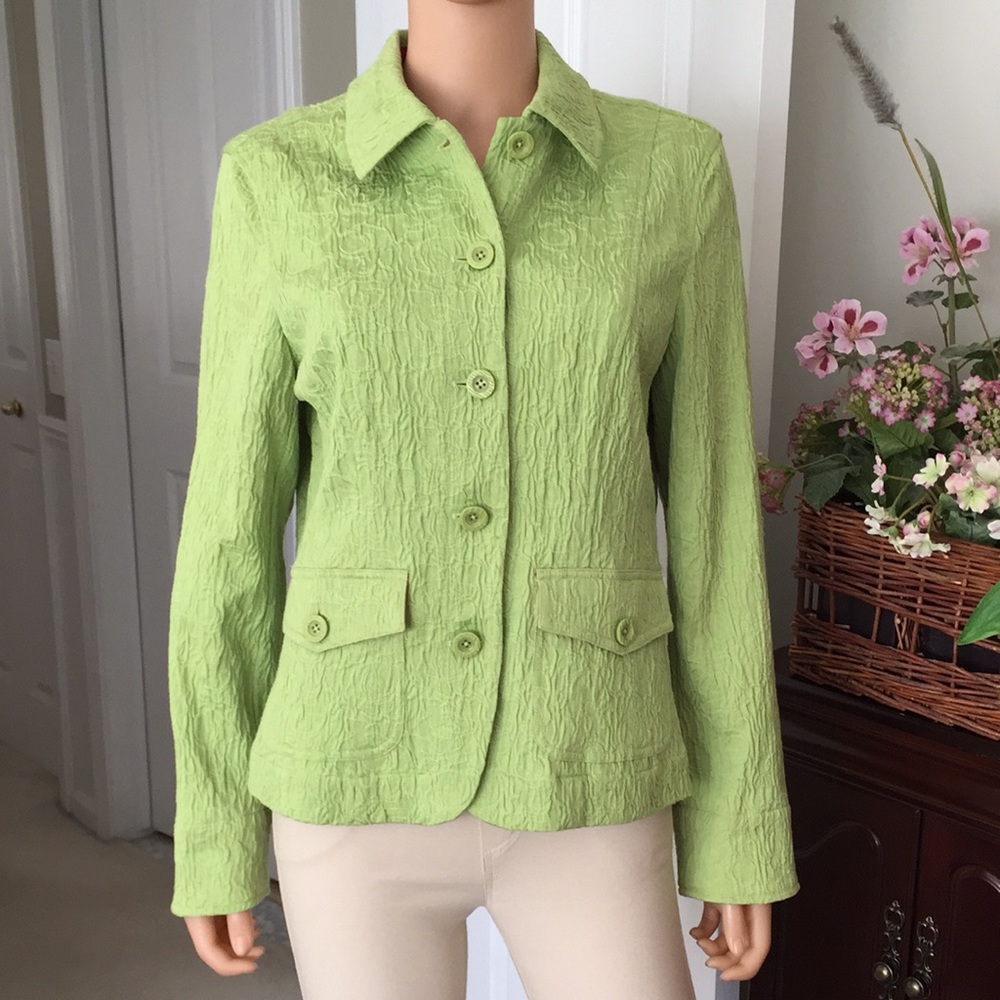 Coldwater Creek Lime Green Textured Crinkle Blazer Jacket Sz 12 - Picture 2 of 14